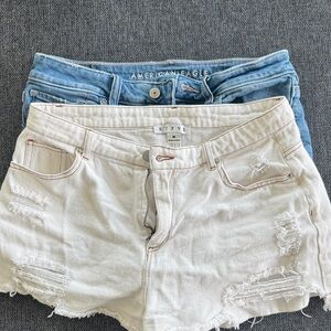 American Eagle Blue and Cream Jean Shorts
